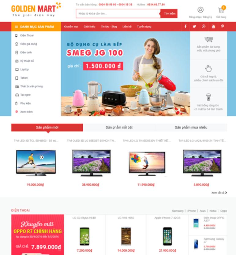 mẫu web kinh doanh online Golden Mart